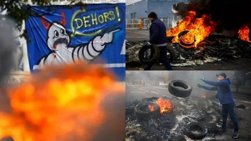 Grev’deki Michelin İşçileri Lastikleri Ateşe Verdi!… Grev’deki Michelin İşçileri Lastikleri Ateşe Verdi!…