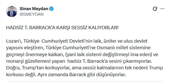 MEYDAN: “HADSİZ T. BARRACK’A KARŞI SESSİZ KALIYORLAR!… MEYDAN: “HADSİZ T. BARRACK’A KARŞI SESSİZ KALIYORLAR!…