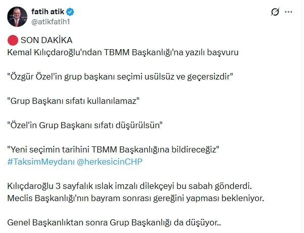 “ÖZEL’İN GRUP BAŞKANLIĞININ DÜŞMESİ İÇİN DİLEKÇE VERDİLER…” “ÖZEL’İN GRUP BAŞKANLIĞININ DÜŞMESİ İÇİN DİLEKÇE VERDİLER…”